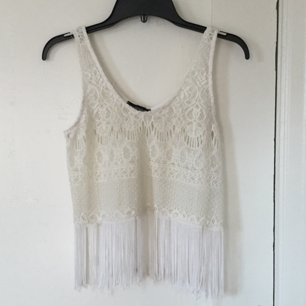 COPY - White lace fringe crop top